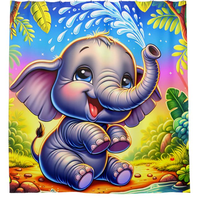"Playful Elephant Splash" Duschvorhang (Vorderseite)