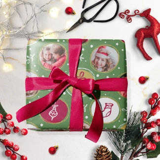 Playful Familie Foto Collage Weihnachten Grün Geschenkpapier