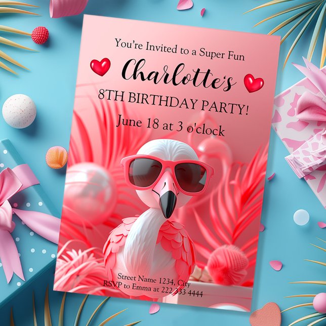 Playful Flamingo Fiesta Geburtstag Einladung (Von Creator hochgeladen)