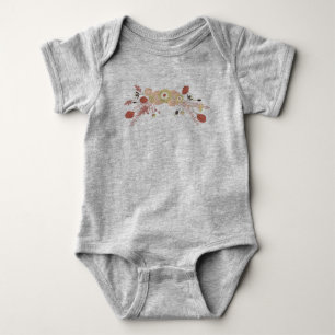 Playful Floral Mix Peach Green Whimsical Baby Strampler