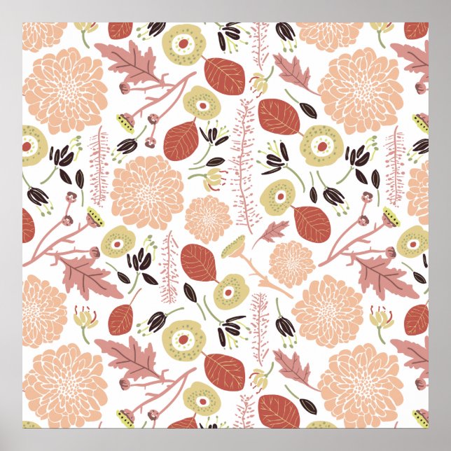 Playful Floral Mix Peach Green Whimsistische Blume Poster (Vorne)