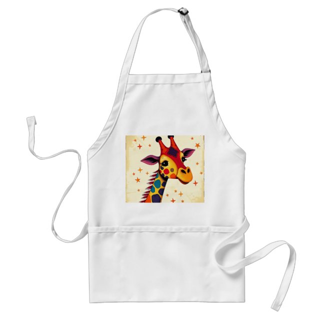 Playful Folk Art Giraffe mit Sternen Schürze (Vorne)