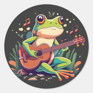 Playful Frog with Banjo - Niedliches musikalisches Runder Aufkleber