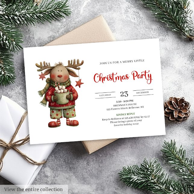 Playful Funny Reindeer watercolor holiday invite Einladung (Playful Funny Reindeer watercolor holiday invite)