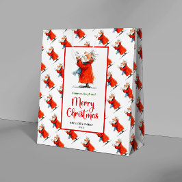 Playful funny Santa modern watercolor Christmas  Mittlere Geschenktüte