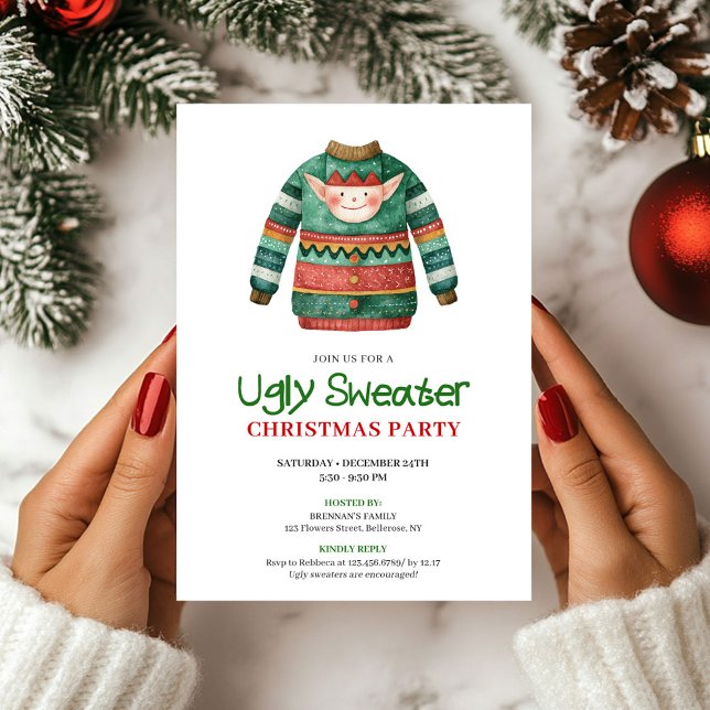 Playful Funny Ugly Sweater Xmas Party Card Einladung (Playful Funny Ugly Sweater Xmas Party Card)
