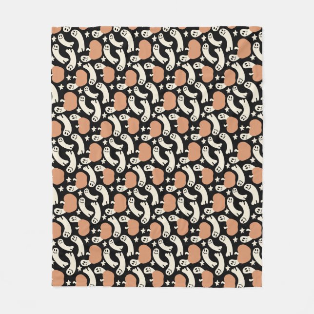 Playful Ghosts and Pumpkins on Black – Halloween R Fleecedecke (Vorderseite)