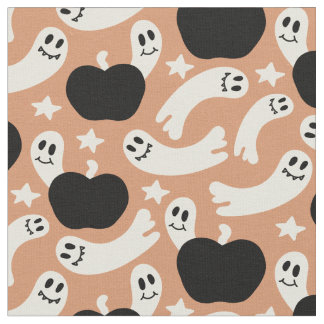 Playful Ghosts and Pumpkins on Black – Halloween Stoff