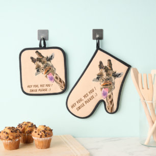 Playful Giraffe Custom Text Funny Ofenhandschuh & Topflappen-Set