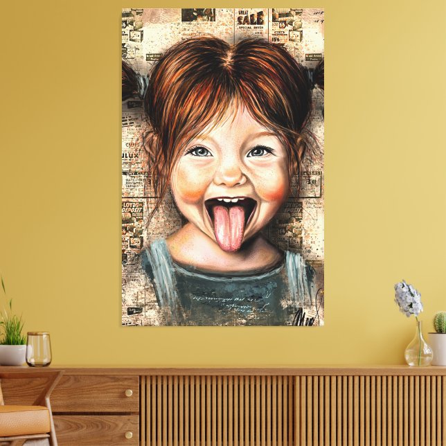 Playful Girl Funny Canvas Print Leinwanddruck (Insitu (Wohnzimmer))