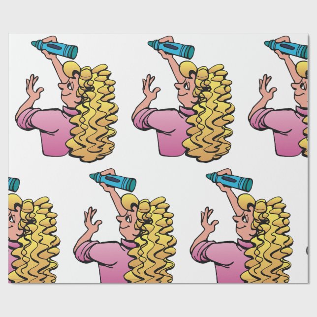 Playful Girl with Crayon Geschenkpapier (Flach)