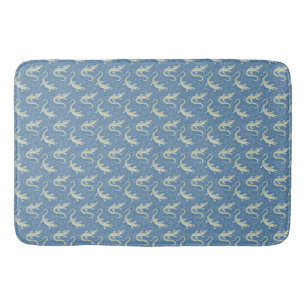 Playful Green Alligator Paisley on Blue Badematte