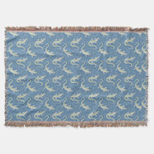 Playful Green Alligator Paisley on Blue Decke