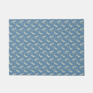 Playful Green Alligator Paisley on Blue Fußmatte