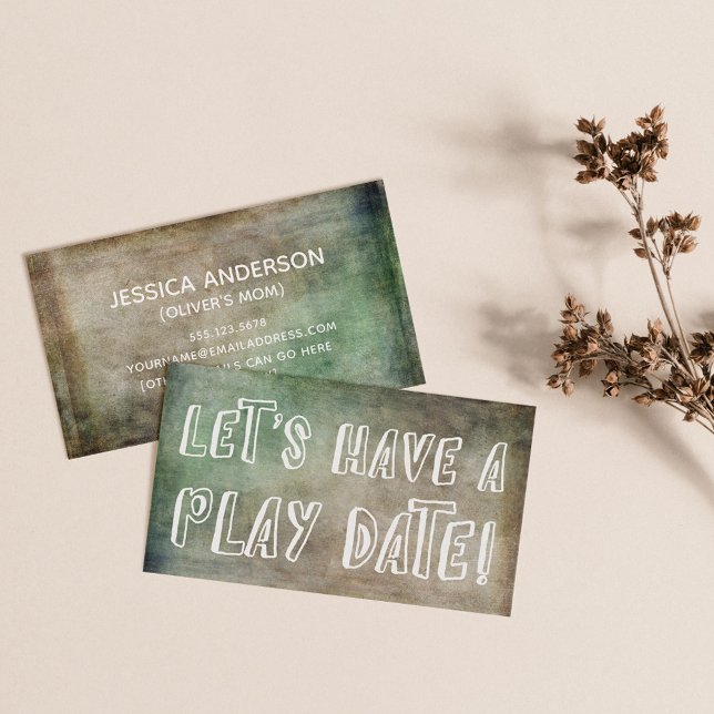 Playful Green Brown Grunge Mommy Play Date Card Telefonnummerkarte (Von Creator hochgeladen)