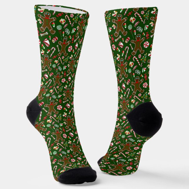 Playful Green Festive Gingerbread Candy Pattern Socken (Gewinkelt)