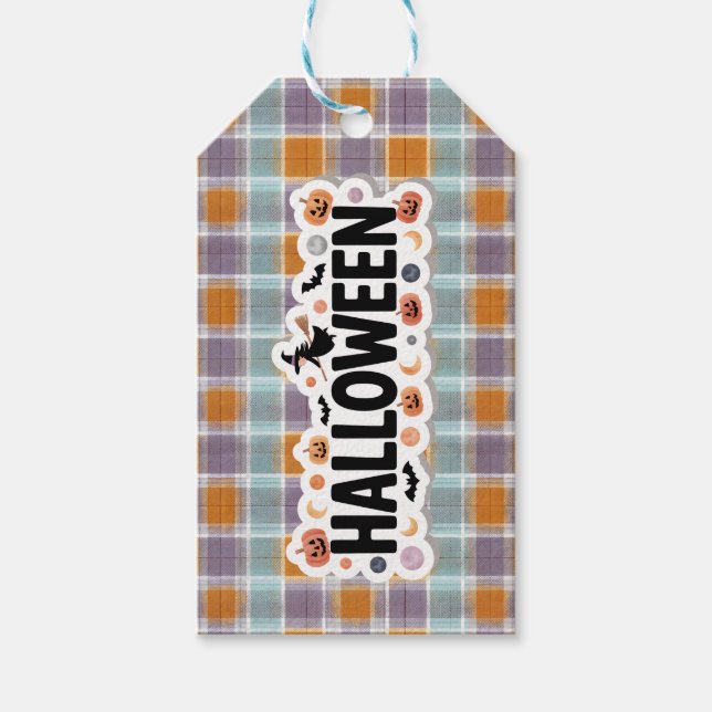 Playful Halloween Plaid Geschenkanhänger (Vorderseite)