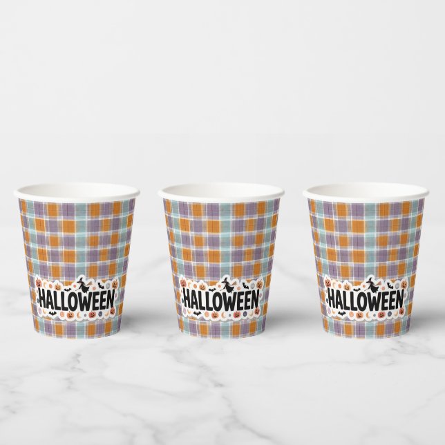 Playful Halloween Plaid Pappbecher (Multi)