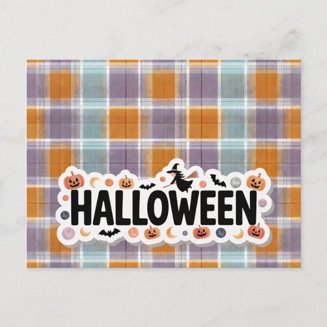 Playful Halloween Plaid Postkarte (Vorderseite)