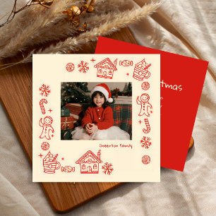 Playful Hand gezogen Red Doddle Whimsical Weihnach Feiertagskarte