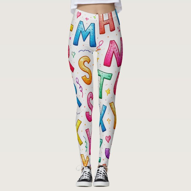 Playful Handwritten Alphabet Pattern Leggings (Vorderseite)