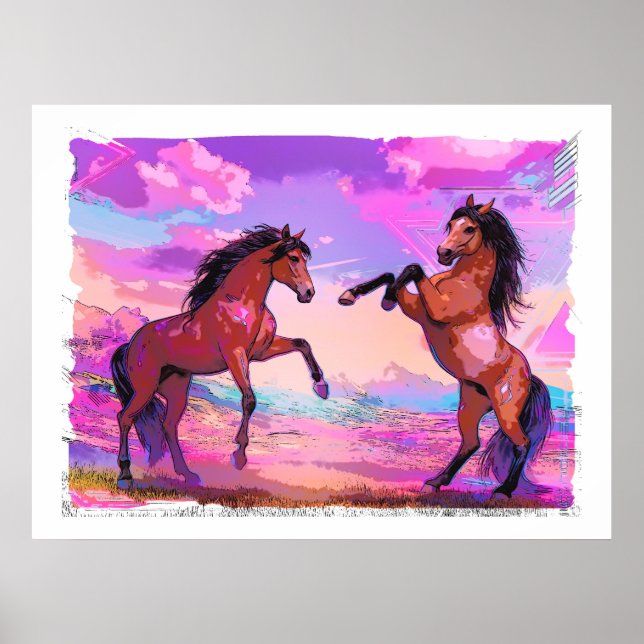 Playful Hello - Two Stallions Greeting Each Other Poster (Vorne)
