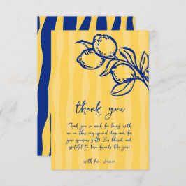 Playful Italian Blue Lemon & Stripes Bridal Shower Dankeskarte