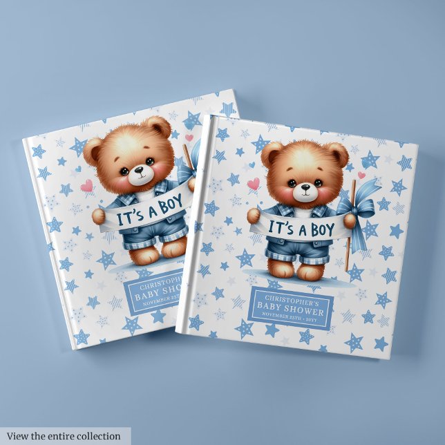 Playful It's a boy teddy Bär Gästebuch Keepsake (Playful It’s a boy teddy bear guest book keepsake gift)