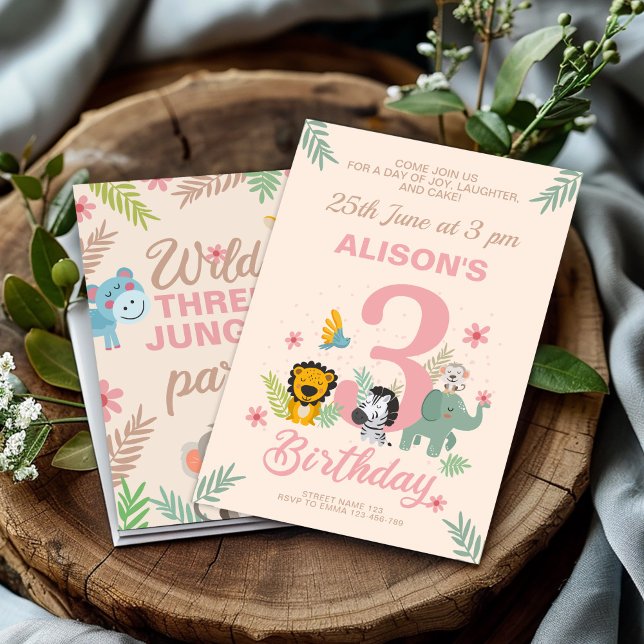 Playful Jungle Pastel Dritter Geburtstag Einladung (Von Creator hochgeladen)