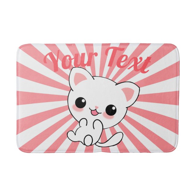 Playful Kawaii White Kitten Custom Badematte (Vorderseite)