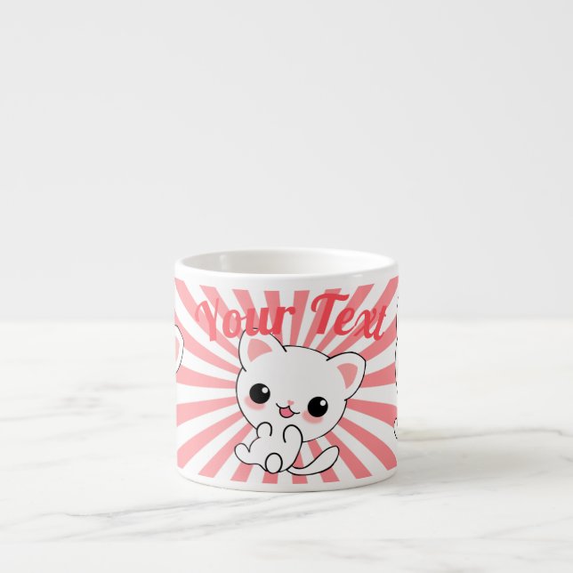 Playful Kawaii White Kitten Custom Espressotasse (Vorderseite)