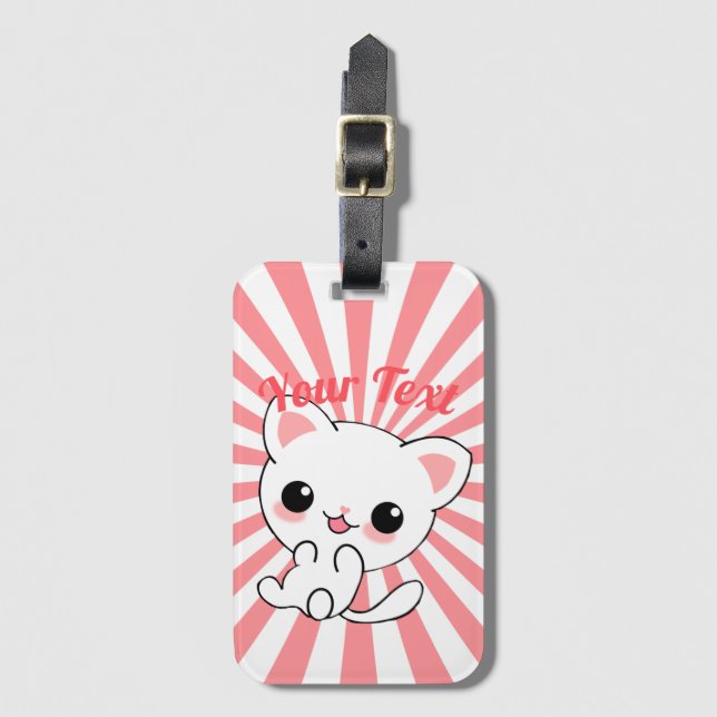 Playful Kawaii White Kitten Custom Gepäckanhänger (Vorderseite Vertikal)