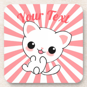 Playful Kawaii White Kitten Custom Getränkeuntersetzer