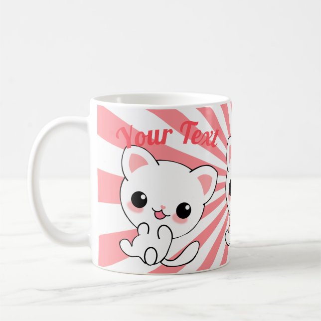 Playful Kawaii White Kitten Custom Kaffeetasse (Links)