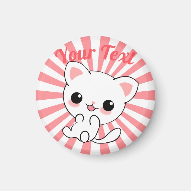 Playful Kawaii White Kitten Custom Magnet (Vorne)