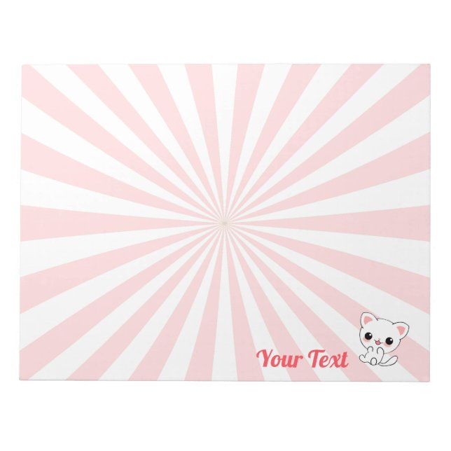 Playful Kawaii White Kitten Custom Notizblock (Vorderseite)