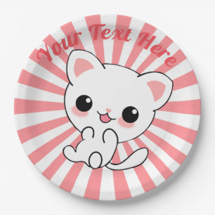 Playful Kawaii White Kitten Custom Pappteller