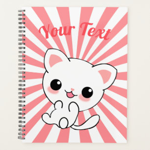 Playful Kawaii White Kitten Custom Planer