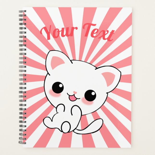Playful Kawaii White Kitten Custom Planer (Vorderseite)
