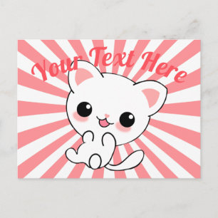 Playful Kawaii White Kitten Custom Postkarte