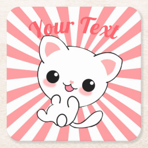 Playful Kawaii White Kitten Custom Rechteckiger Pappuntersetzer