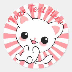 Playful Kawaii White Kitten Custom Runder Aufkleber