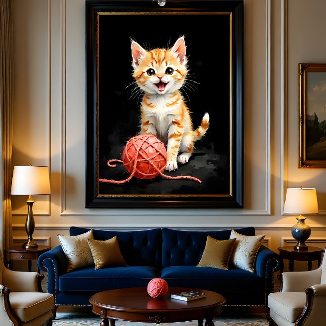 Playful Kitten Cat with Yarn Watercolor Print (Von Creator hochgeladen)