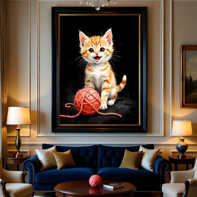 Playful Kitten Cat with Yarn Watercolor Print Fotodruck (Von Creator hochgeladen)