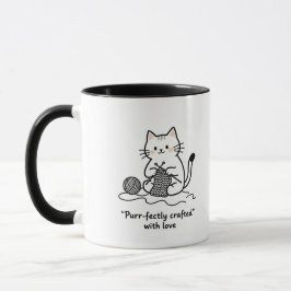 Playful Kitten Knitter Line Art Coffee Cup Tasse
