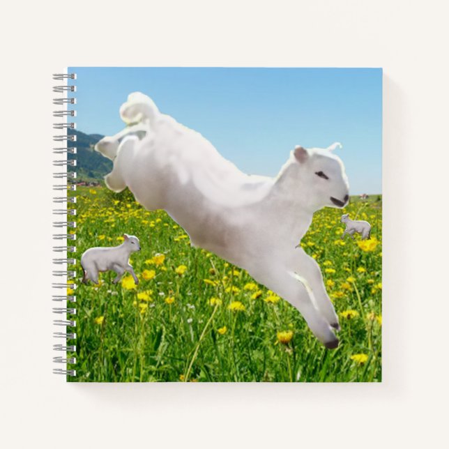 Playful Leaping Lambs Easter   Notizbuch (Vorderseite)