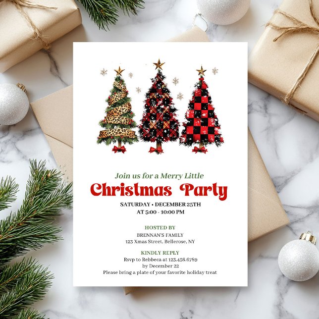 Playful leopard and red plaid Christmas invitation Einladung (Playful leopard and red plaid Christmas invitation)