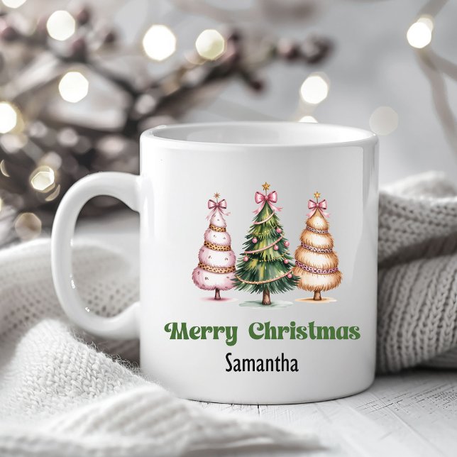 Playful Leopard Christmas Trees Custom Name Mug Kaffeetasse (Playful Leopard Christmas Trees Custom Name Mug)