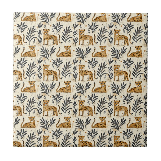 Playful Leopard Jungle Pattern Fliese (Vorderseite)