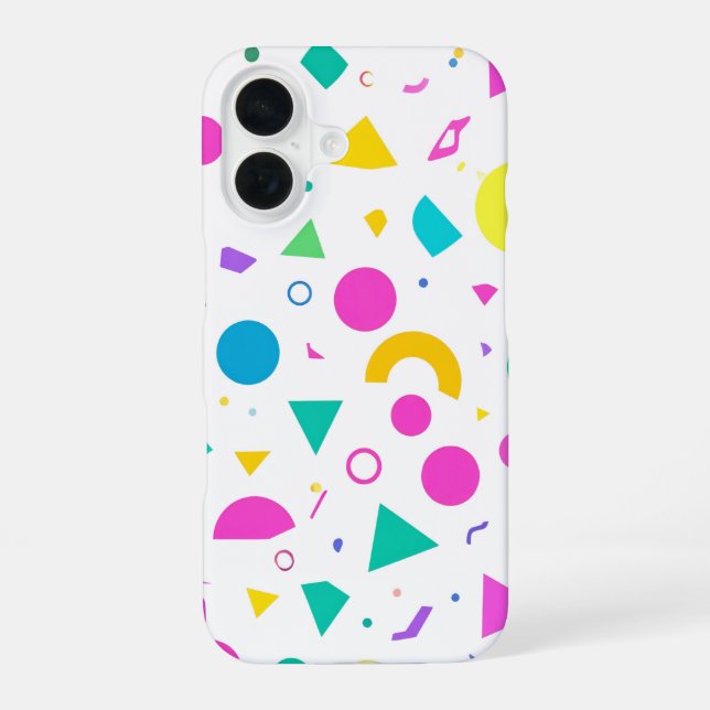 Playful Neon Memphis Geometric Retro Pattern iPhone 16 Hülle (Rückseite)